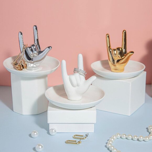 I LOVE YOU Hand Ring Holder - Ceramic Jewelry Holder Dish Trinket Tray for Rings - Picture 2 of 7